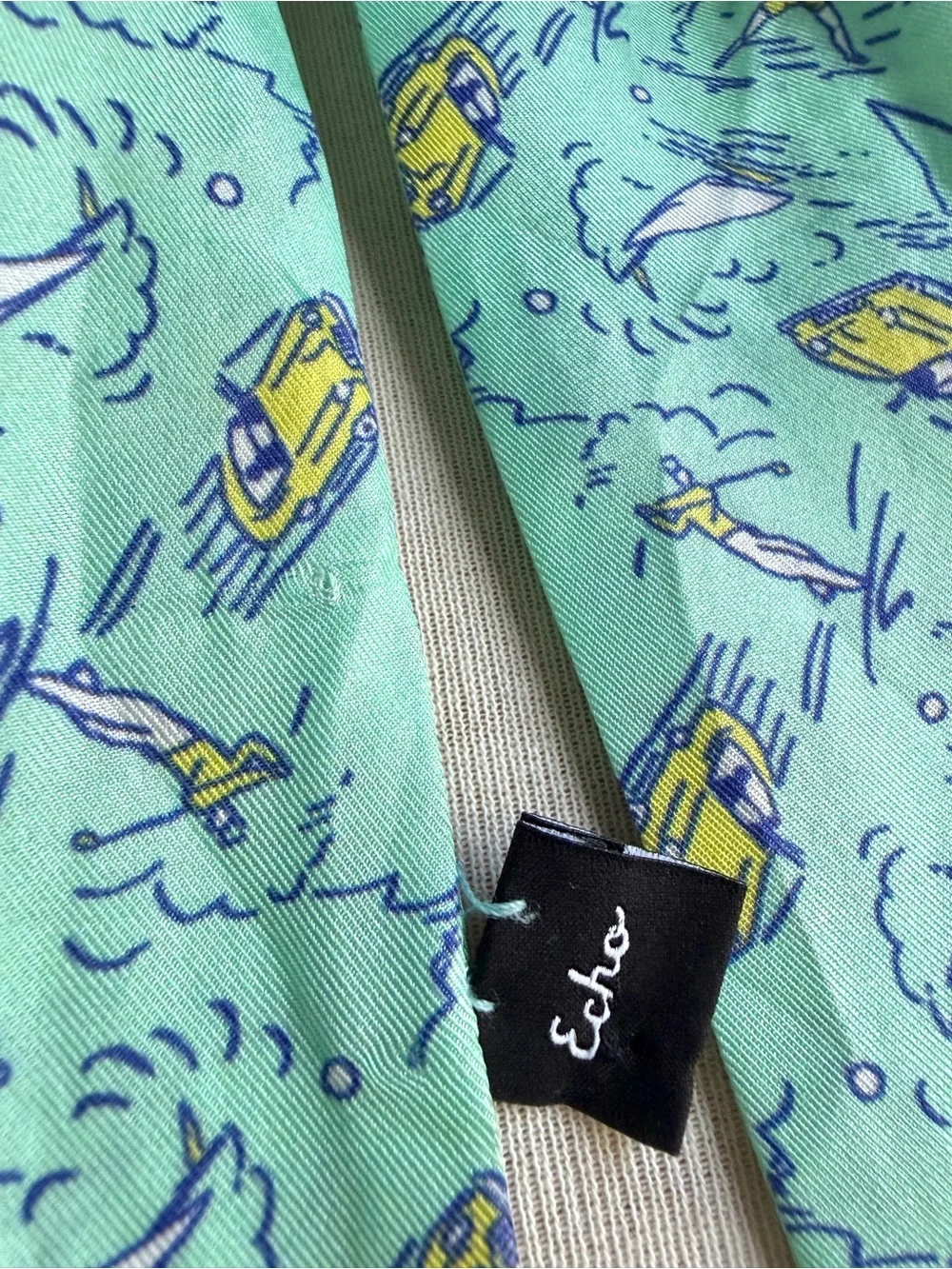⛳️ Echo Silk Preppy Aqua Teal Blue Ribbon Scarf Golf Convertible Car Sailboat